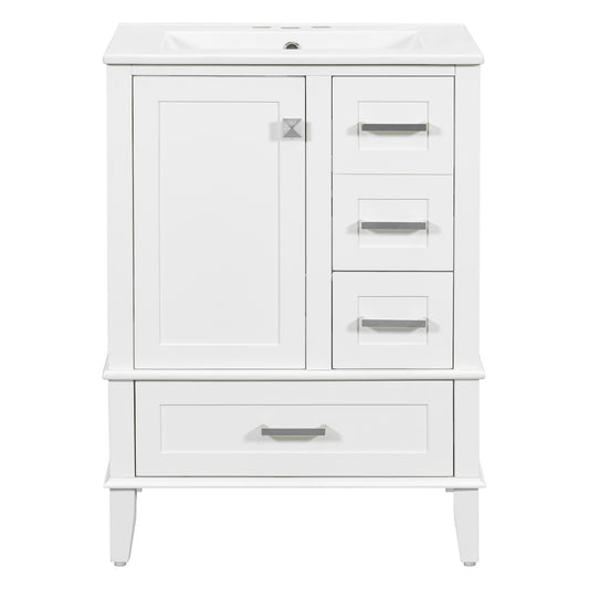 Modern White Bathroom Vanity with Ceramic Sink, Soft-Close Door, Deep & Wide Drawers, 24.8' Compact Design SolidRoot Buy Furniture USA