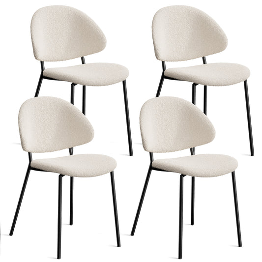 Set of 4 Upholstered Boucle Fabric Dining Chairs Mid-Century Modern Dining Chairs with Curved Backrest for Dining Room Kitchen (White) SolidRoot Buy Furniture USA