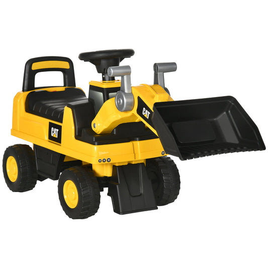 Aosom Ride on Excavator for Kids, Caterpillar CAT Licensed Ride on Digger Construction Vehicles with Manual Shovel, Horn, Hidden Storage, Foot to Floor No Power Kids Ride on Car for 1.5-3 Years SolidRoot Buy Furniture USA