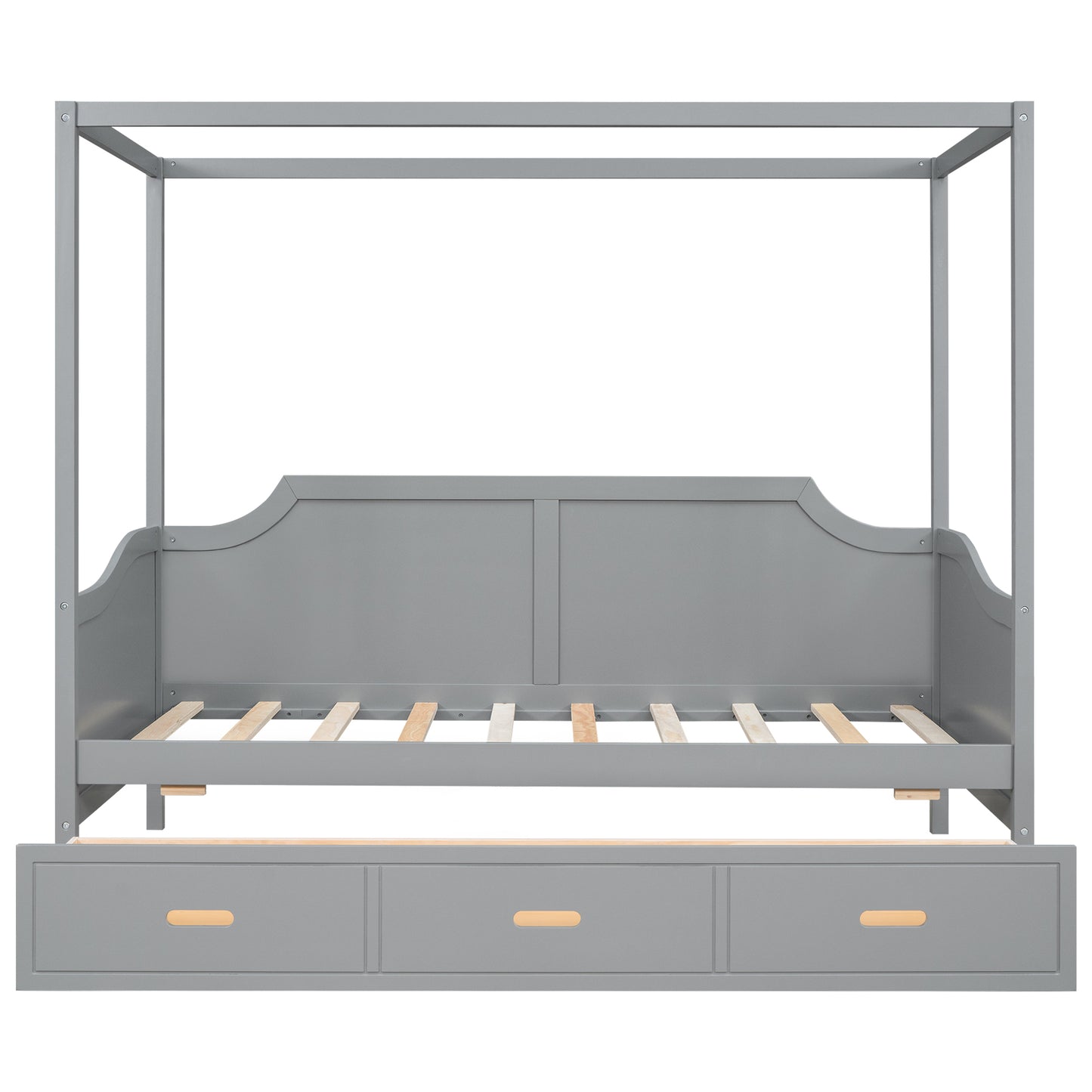 Twin Size Wooden Canopy Daybed with 3 in 1 Storage Drawers,Grey