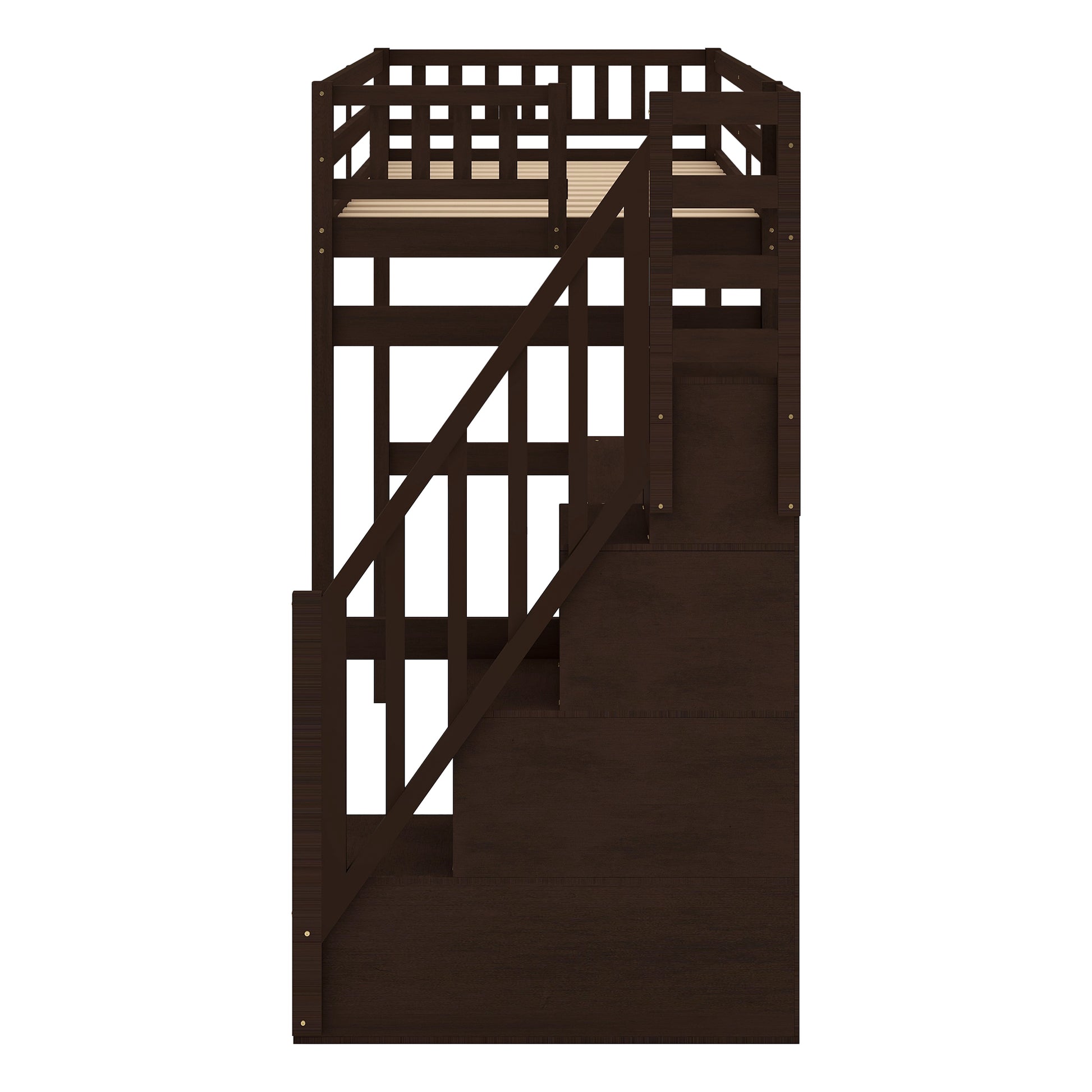 Twin Size Loft Bed with Storage Staircase and Built-in Desk, Espresso (Old SKU:GX000903AAP) - SolidRoot Buy Furniture USA