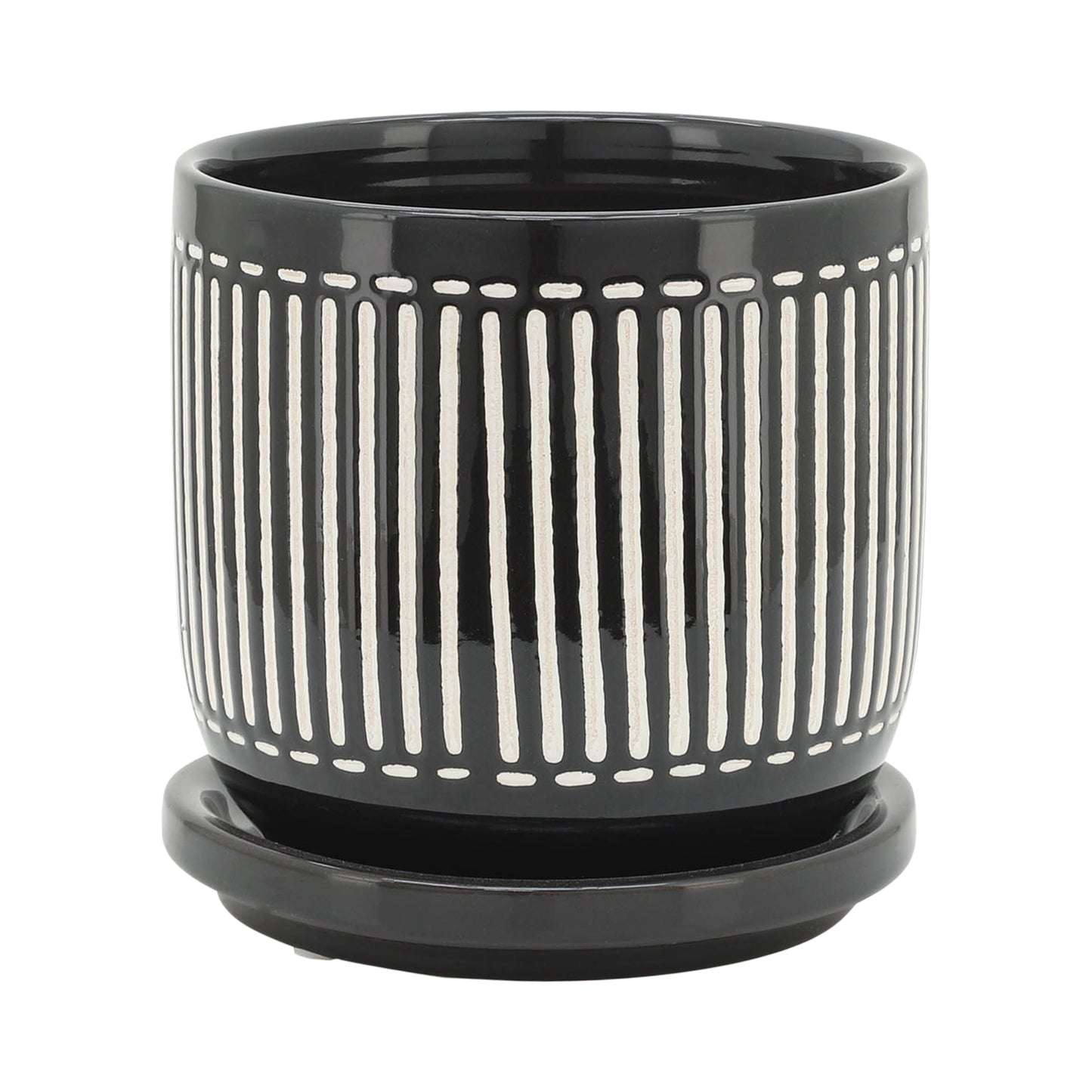 S/2 5/6" VERTICAL LINES PLANTER W/ SAUCER, BLACK