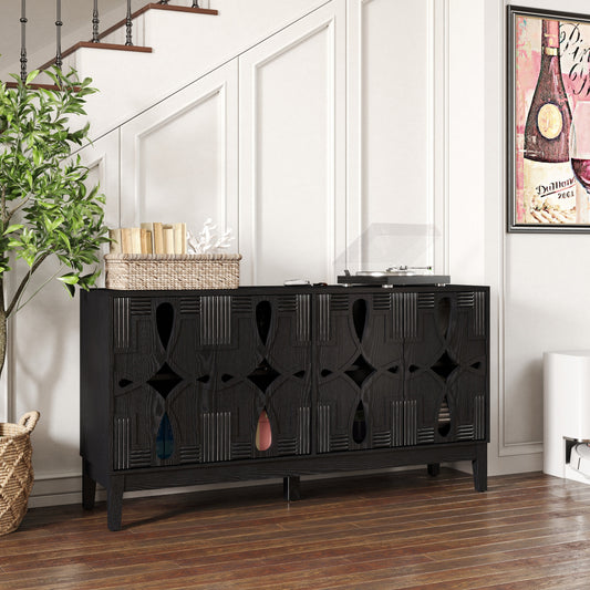 60.5' Mid Century Modern Sideboard Buffet Cabinet with Storage, TV Media Console Table, Storage Cabinet with 4 Doors & Adjustable Shelves for Kitchen Dining Living Room Entryway, Black SolidRoot Buy Furniture USA
