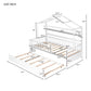 Wooden Twin Size House Bed with Trundle,Kids Bed with Shelf, White - SolidRoot Buy Furniture USA
