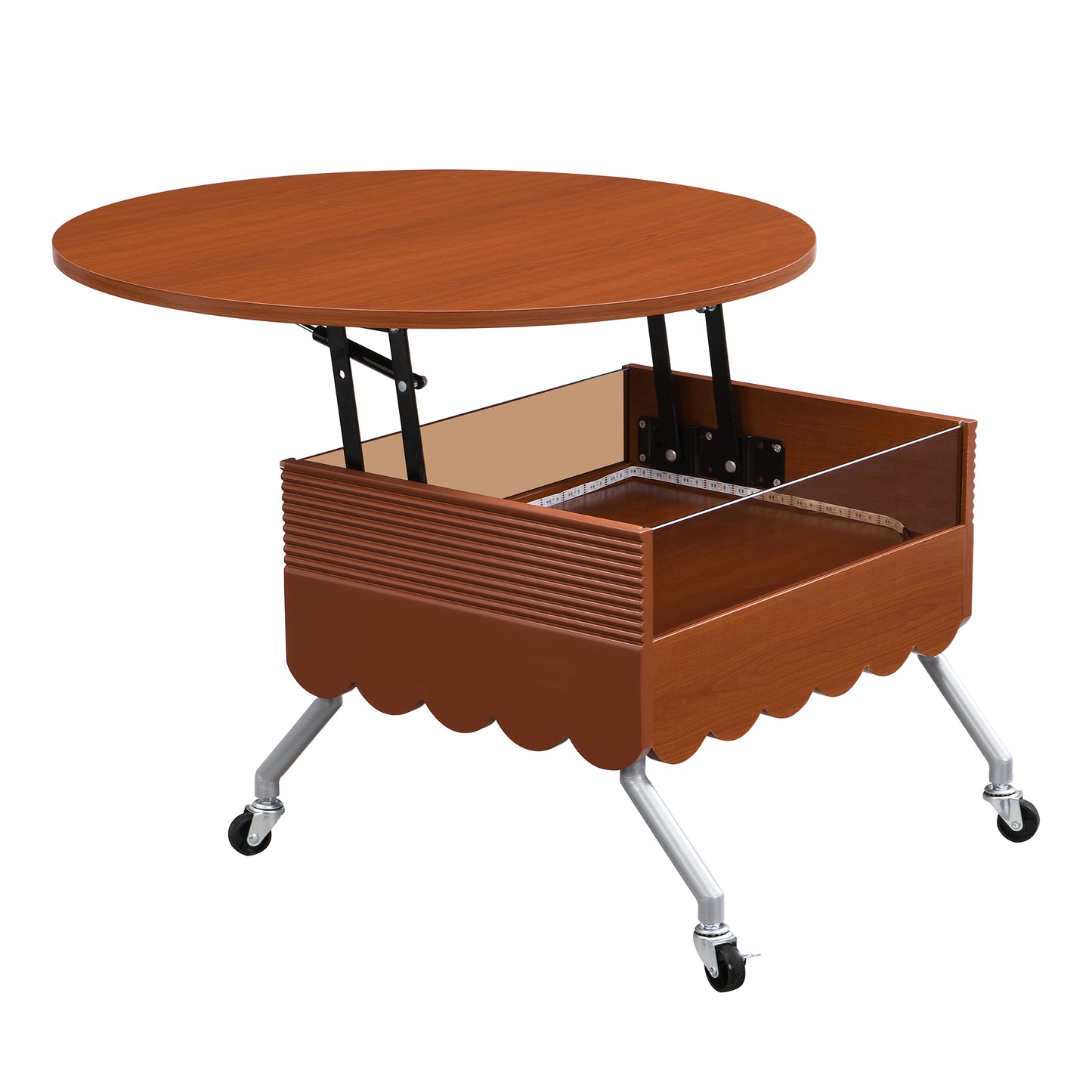 Round Lift-Top Coffee Table with Wheels, Metal Frame and Multi-Color Lighting in 27.6"