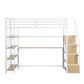 Twin Size Metal Loft bed with Staircase, Built-in Desk and Storage Shelves, White - SolidRoot Buy Furniture USA