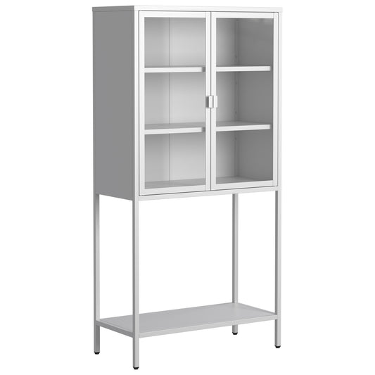 Modern Tall Metal Storage Cabinet with Glass Doors and Adjustable Shelves in White for Home and Office SolidRoot Buy Furniture USA