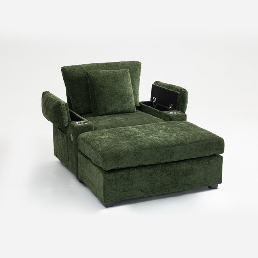 Modern Oversized Chair with Ottoman,Chenille Fabric Sofa Bed,Accent Chair Comfy Sofa with Cupholders and USB Charging Ports Chair for Living Room,Bedroom,Apartment SolidRoot Buy Furniture USA