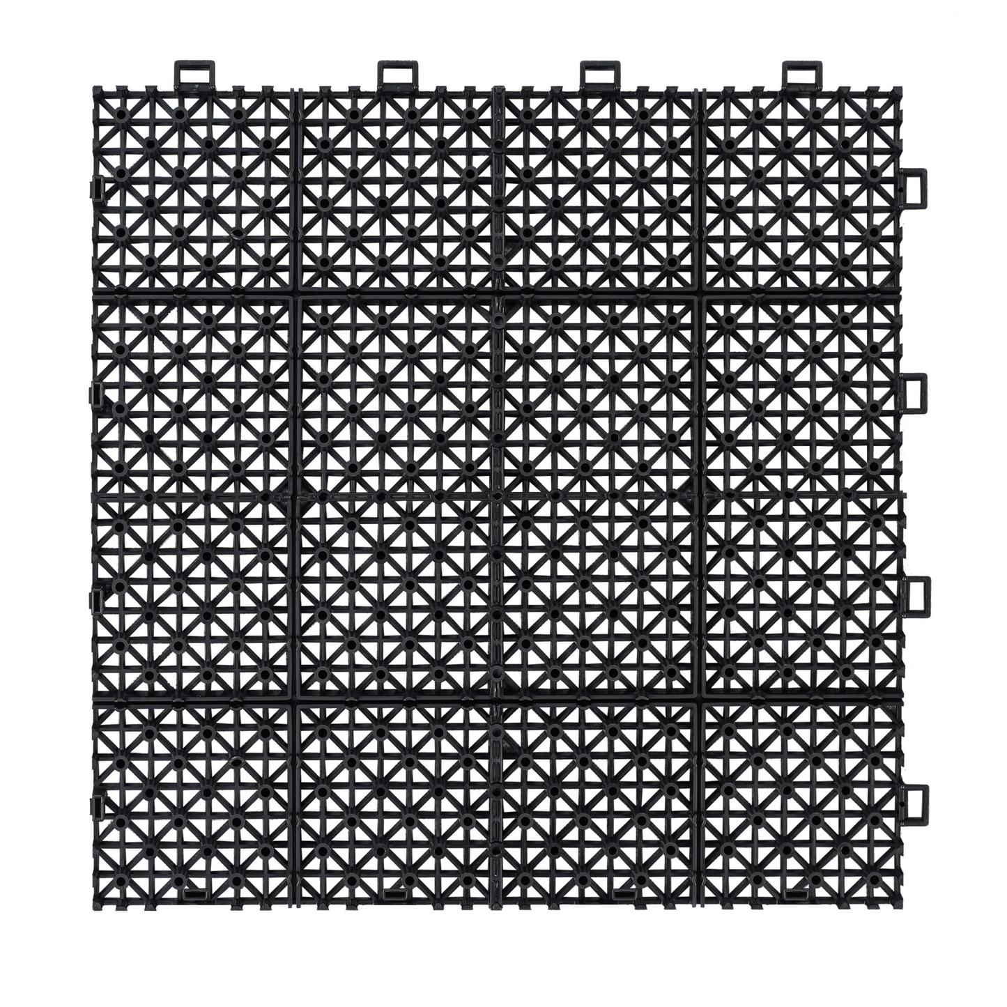 12 x 12 Inch Black Interlocking Deck Tiles Plastic Waterproof Outdoor All Weather Anti-slip Bathroom Shower Balcony Porch Strong Weight Capacity Upto 6613 LBS, Rosette Pattern Pack of 24