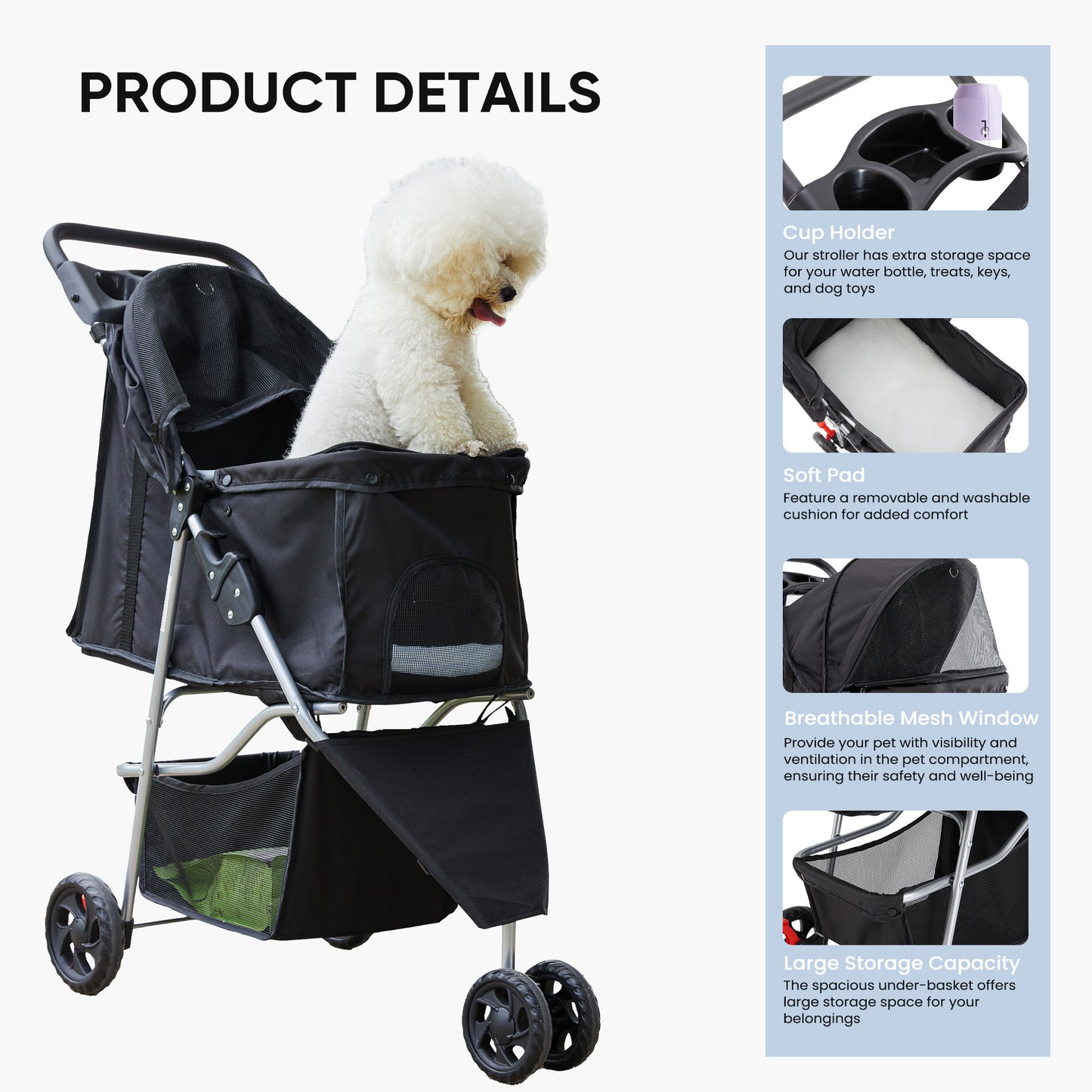 Pet Stroller for Dogs and Cats Foldable,Lightweight, and Durable Ideal for Small to Medium Pets  Includes Storage Basket