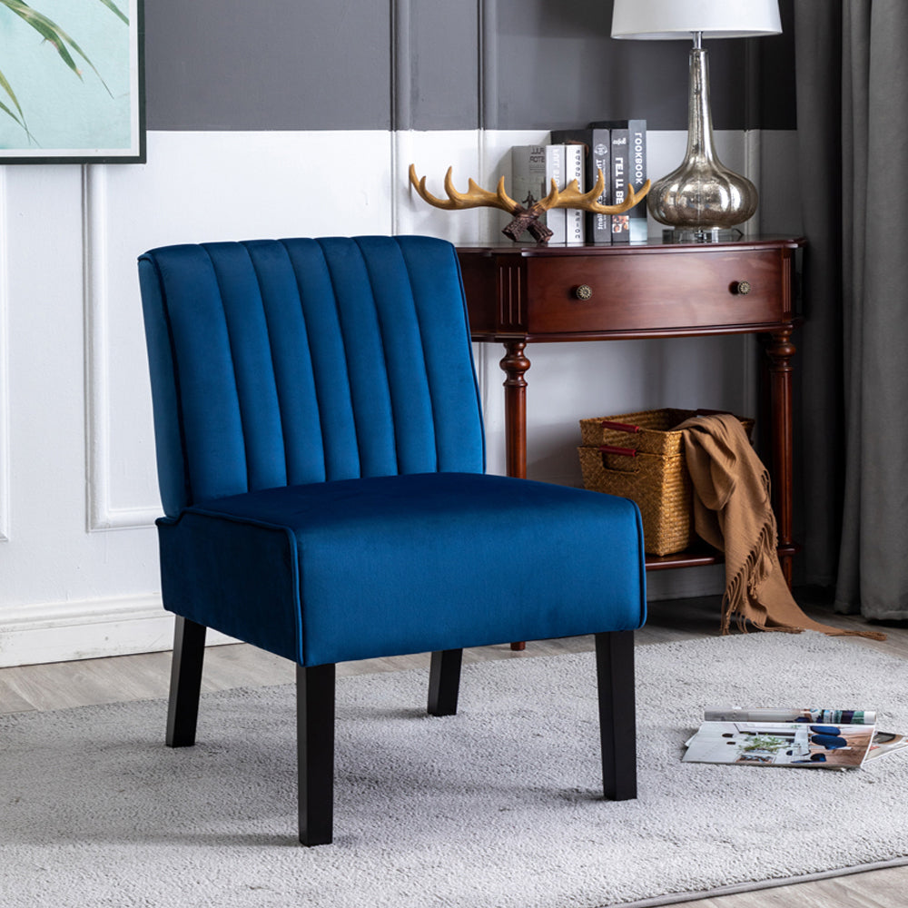 Reese Mid Century Modern Accent Chairs Set of 2 with Minimalist Design, Elegant Velvet Upholstery and Solid Wood Legs, Ideal for Living Room or Bedroom, Dark Blue