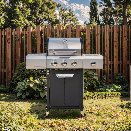 Propane Grill 3 Burner Barbecue Grill Stainless Steel Gas Grill with Side Burner for Outdoor BBQ, Camping SolidRoot Buy Furniture USA