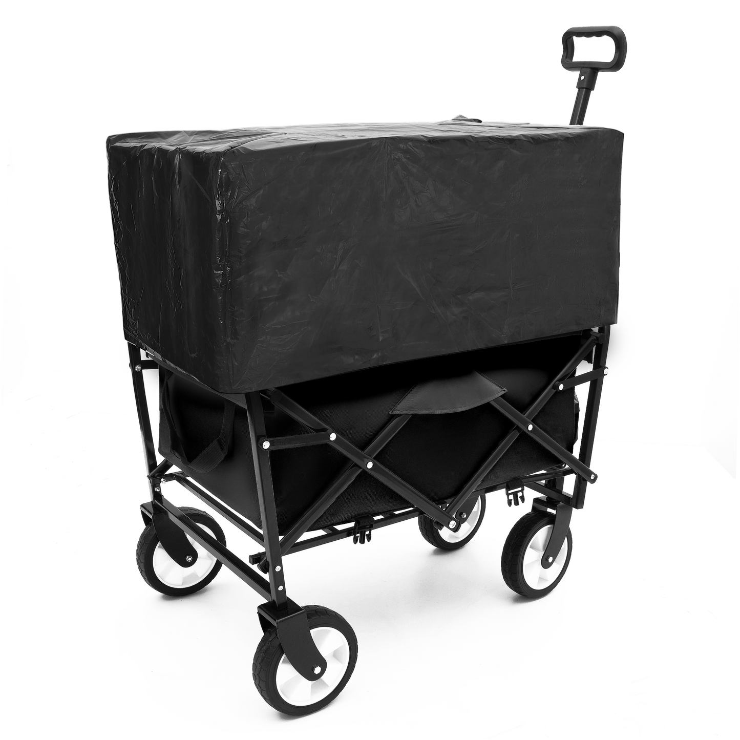 Minimeetall Multi-use Bag Collapsible Foldable Wagon Cart Beach Wagon Heavy Duty Utility Cart Utility Wagon Grocery Cart for for Camping ,3pcs  plastic Liner bag /Cover ,black