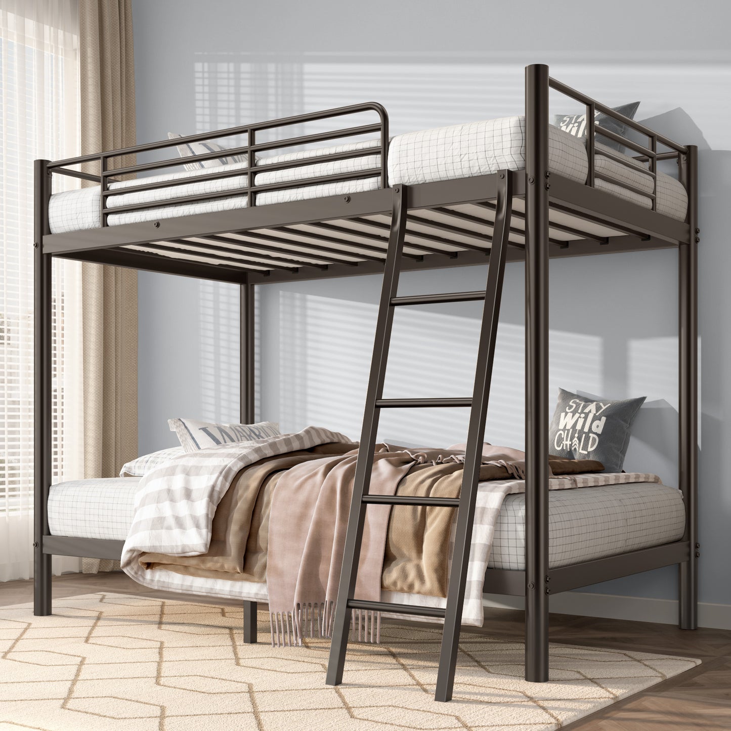 Metal Bunk Bed, Twin Over Twin Size