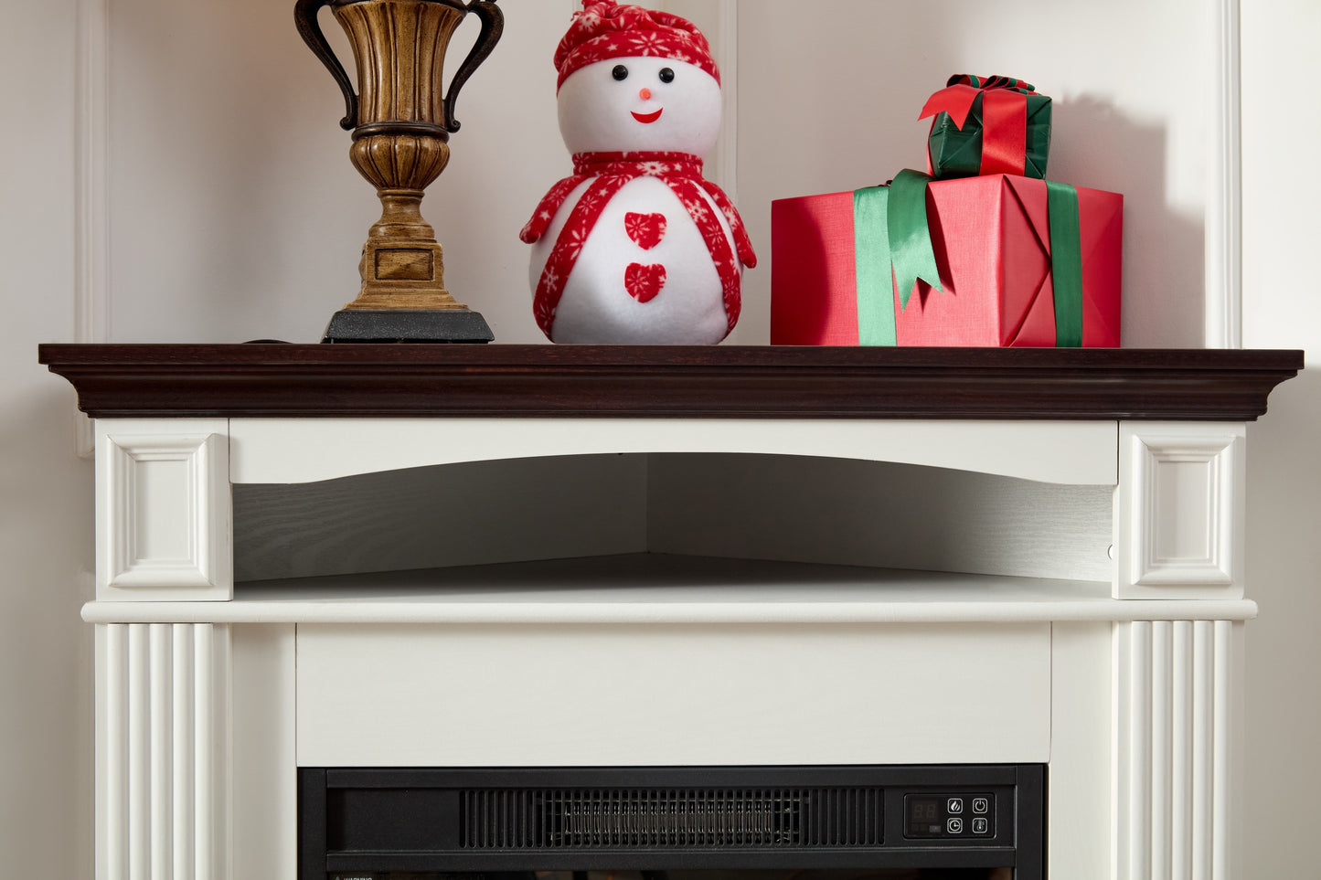 Corner Mantel Cabinet for Living Room or Bedroom with 23 inch Fireplace Insert Heater for the Perfect Ambiance