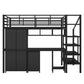 Metal Loft Bed With table set and wardrobe, Full, Black - SolidRoot Buy Furniture USA