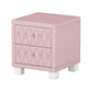 Elegant Velvet Nightstand with 2 Drawers and Crystal Handle, Storage Bedside Table with Button-Tufted, Pink Livingsource