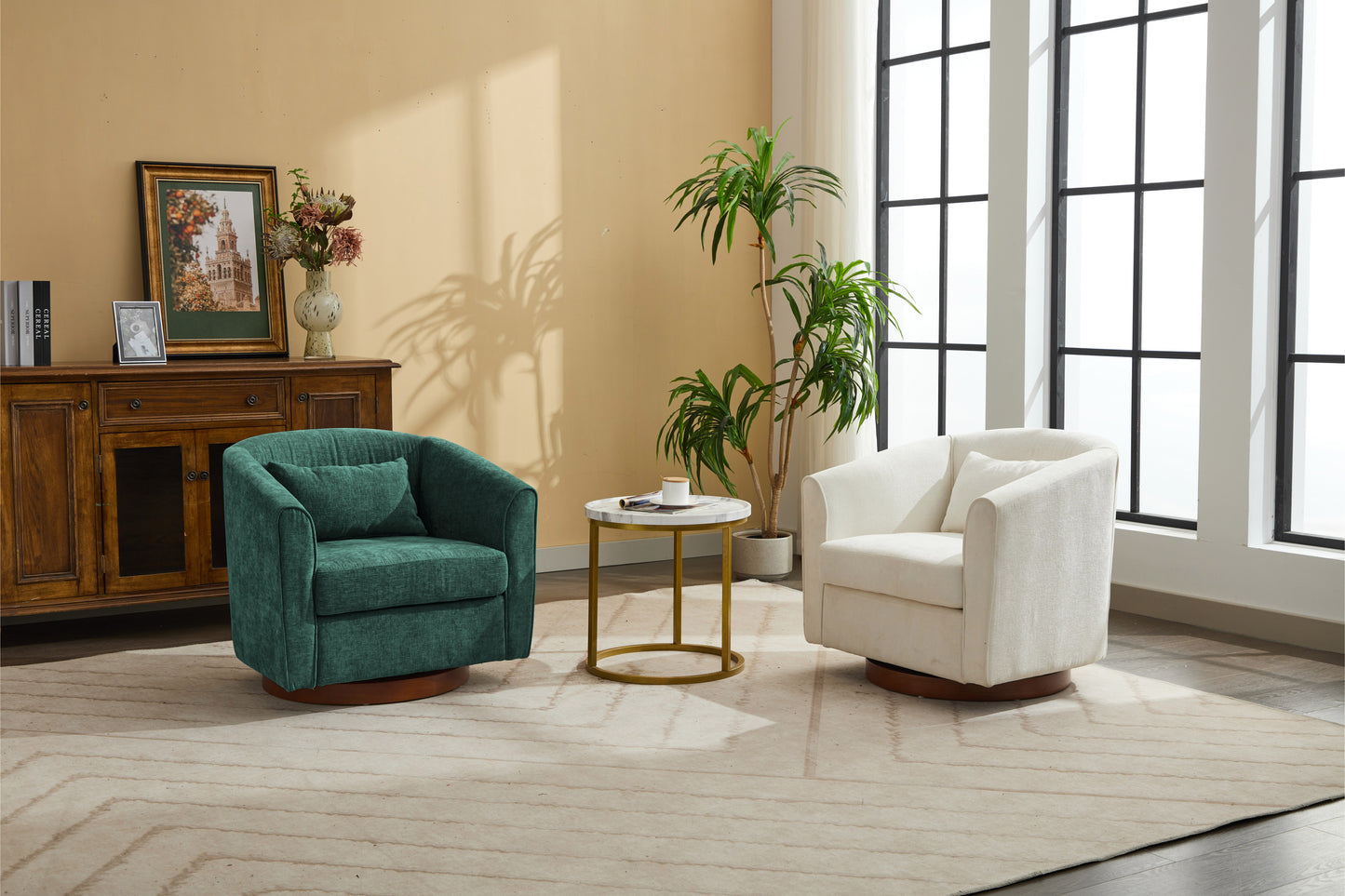 Swivel Accent Chair for Living Room, Sofa Chairs with Wood Base Side,  Comfy Swivel Accent Chair with Wide Upholstered, for Living Room