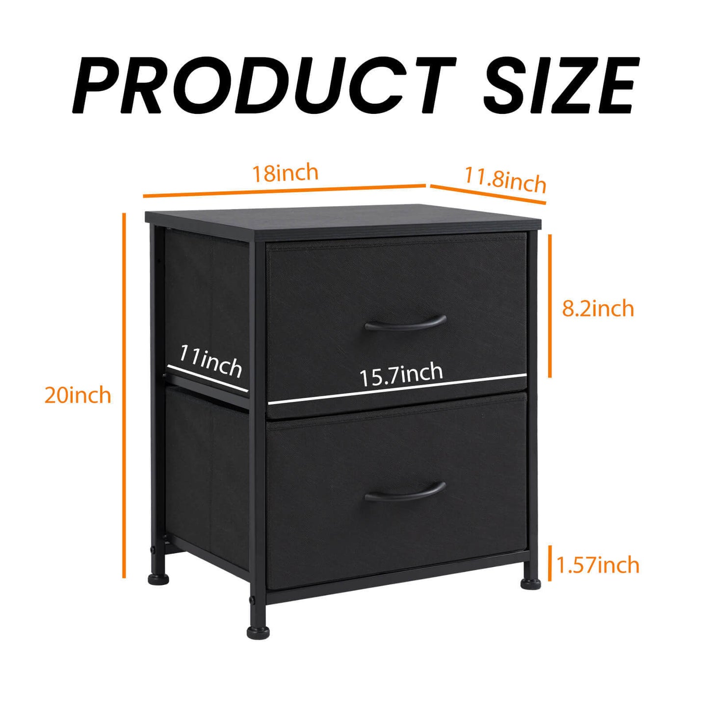 Drawers Dresser Chest of Drawers,Metal Frame and Wood Top,2bc,Black