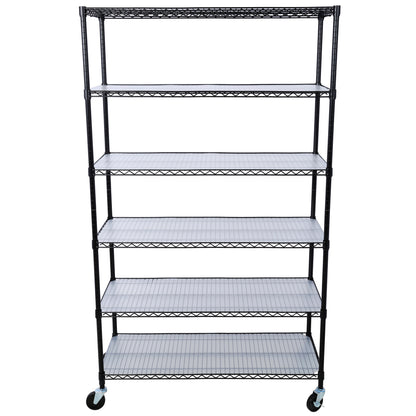 Heavy Duty Black Metal Garage Shelving Unit - 6-Tier Adjustable Wire Rack with Wheels & Liners, 6000 lbs Capacity (48'W x 18'D) SolidRoot Buy Furniture USA