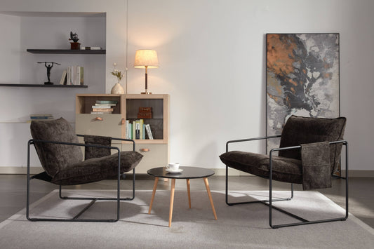 2 Chairs in 1 Box, Upholstered hanging armchair with arm pocket metal frame, crushed foam cushions and skin-friendly braid for living room and bedroom. Dark Gray Livingsource