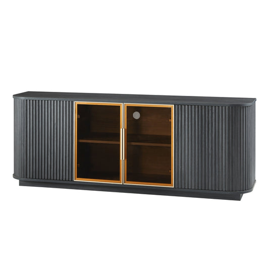 Modern 64-Inch Wavy TV Cabinet with LED Lights, Black, Particleboard and MDF, 64''W x 15''D x 24''H SolidRoot Buy Furniture USA