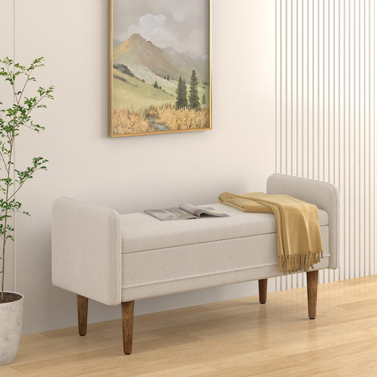 Teddy velvet storage stool, ,with storage space, suitable for apartments, living rooms and bedrooms-BEIGE(45.98"*16.75"*21.75") Livingsource