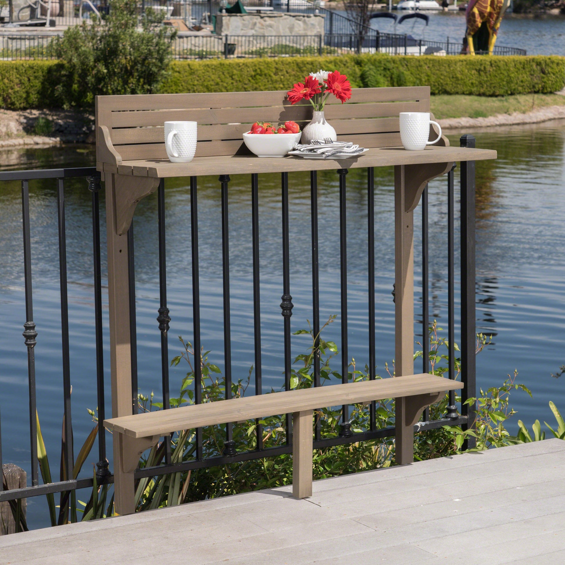 Outdoor Acacia Wood Balcony Bar Table, Gray Finish SolidRoot Buy Furniture USA
