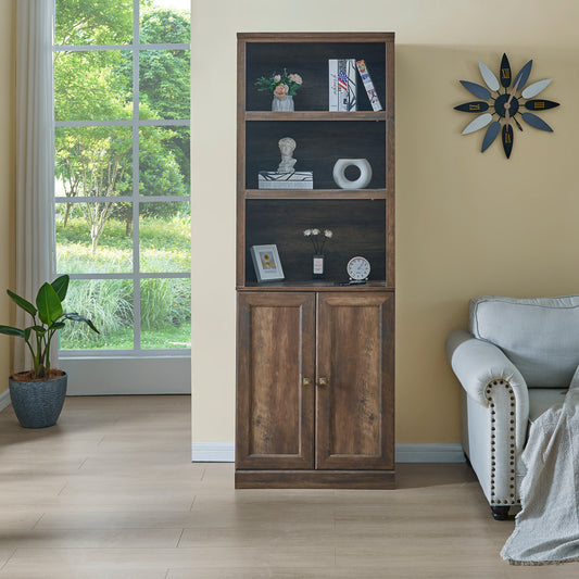 1 Doors Bookshelf with USB Port and 3 Open Shelves Bookcase Side Cabinet Storage Shelves, Rustic Brown SolidRoot Buy Furniture USA