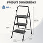 3 Non-slip step ladder, quick folding steel ladder Sturdy metal supported household tools for home/office work at altitude, portable step tools Livingsource
