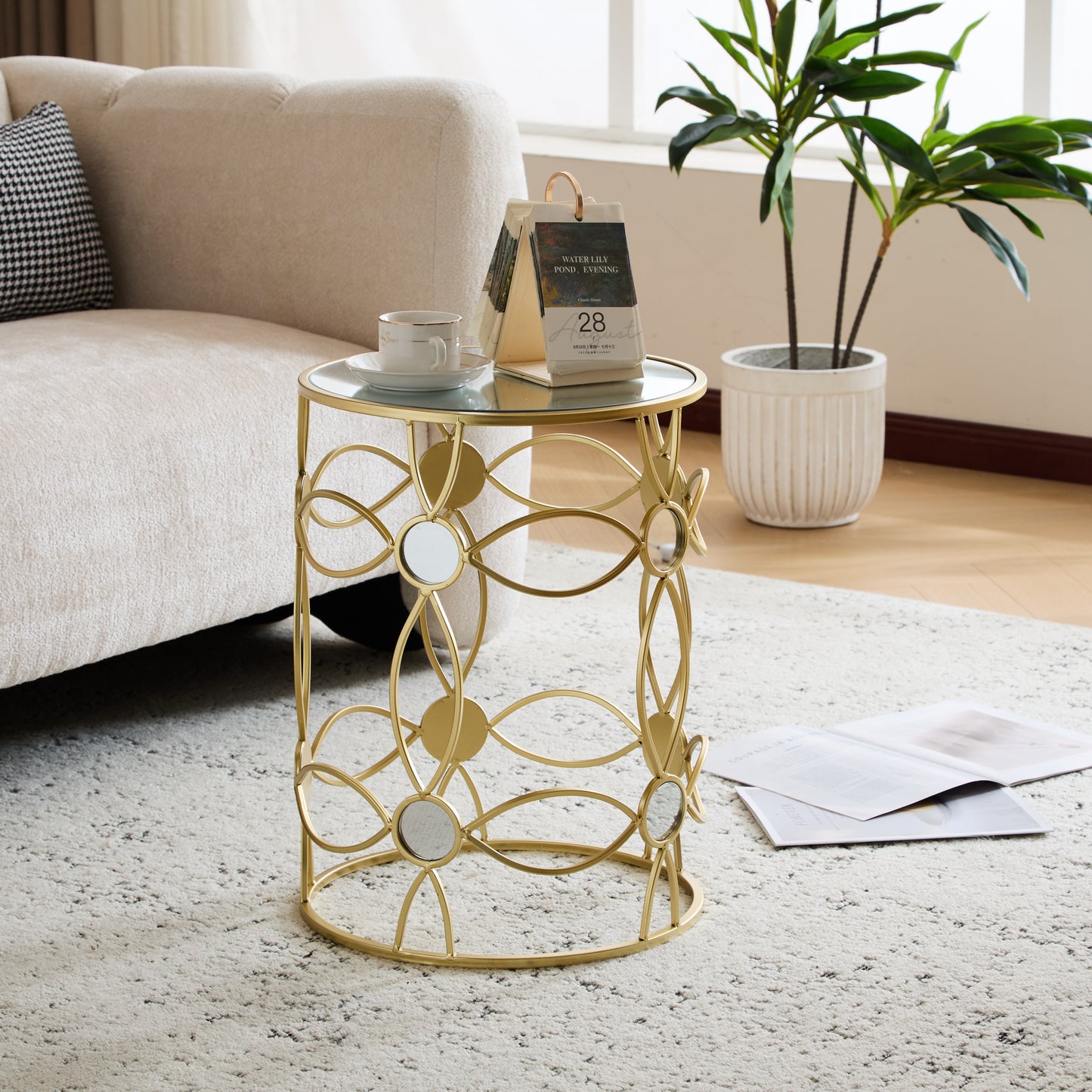 Modern Side Table [Metal Frame +Mirror Top]