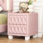 Elegant Velvet Nightstand with 2 Drawers and Crystal Handle, Storage Bedside Table with Button-Tufted, Pink Livingsource
