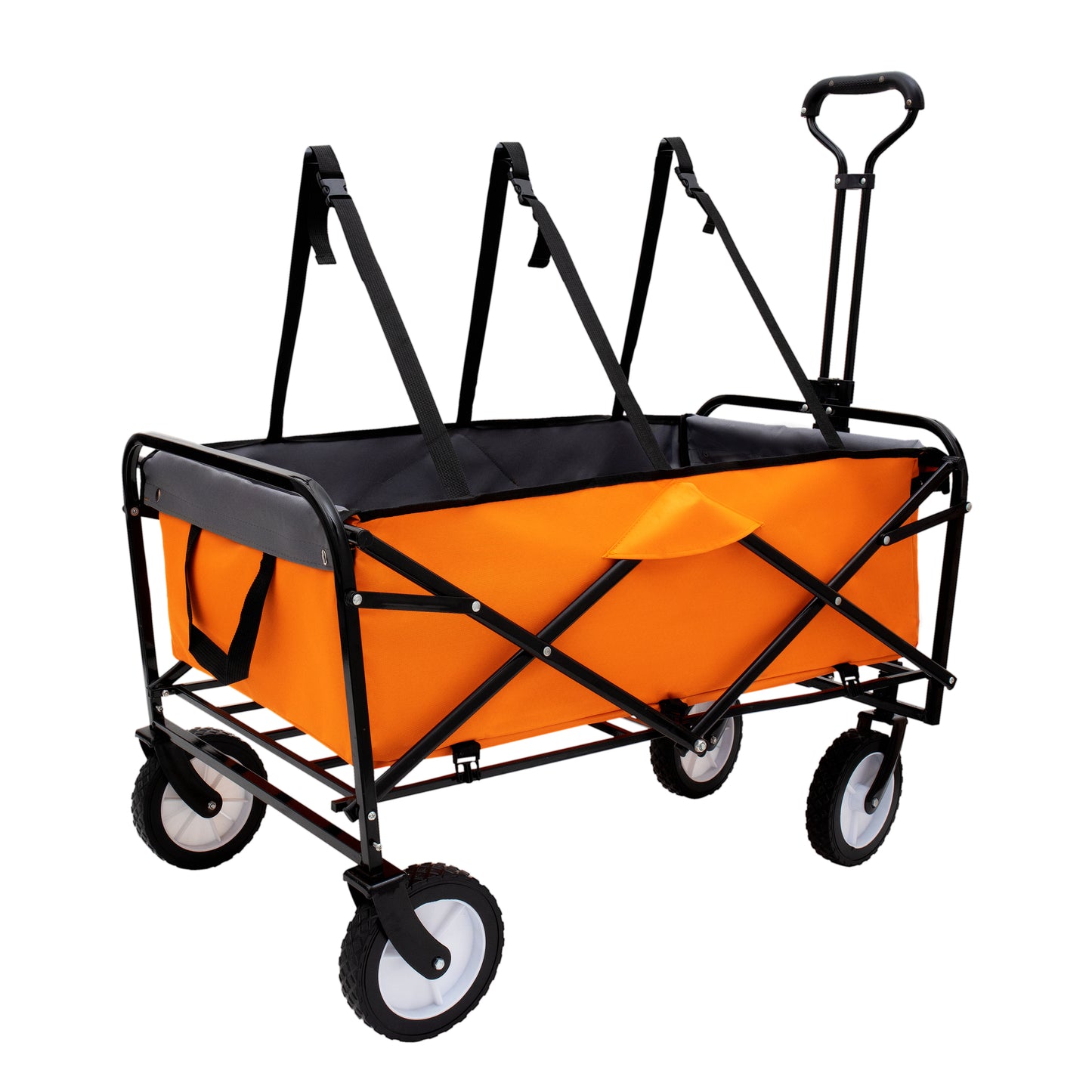 Collapsible Foldable Wagon Cart with strapping system Beach Wagon Utility Cart Utility Wagon Grocery Cart for for Camping Shopping Sports Gardeing Fishing Supports 360lbs All-Terrain Wheels orange