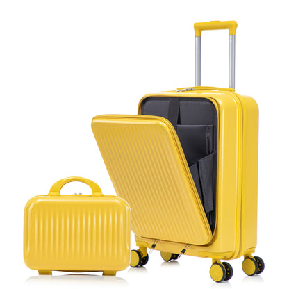 14'/20' 2 pcs/set in ABS Spinner Wheel Luggage, with Combination Lock and Front Opening Design, 14' Cosmetic Case (Yellow) SolidRoot Buy Furniture USA