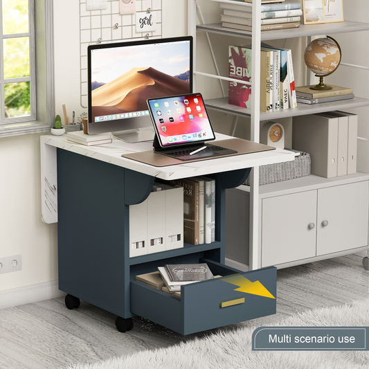 39.4" Wood Folding Dining Table with 4 Wheels, Wood Folding End Table with Wheels, Folding Dining Table with Storage Rack and 1 Drawers, Movable Kitchen Table Extendable Versatile Table Space Saving F Livingsource