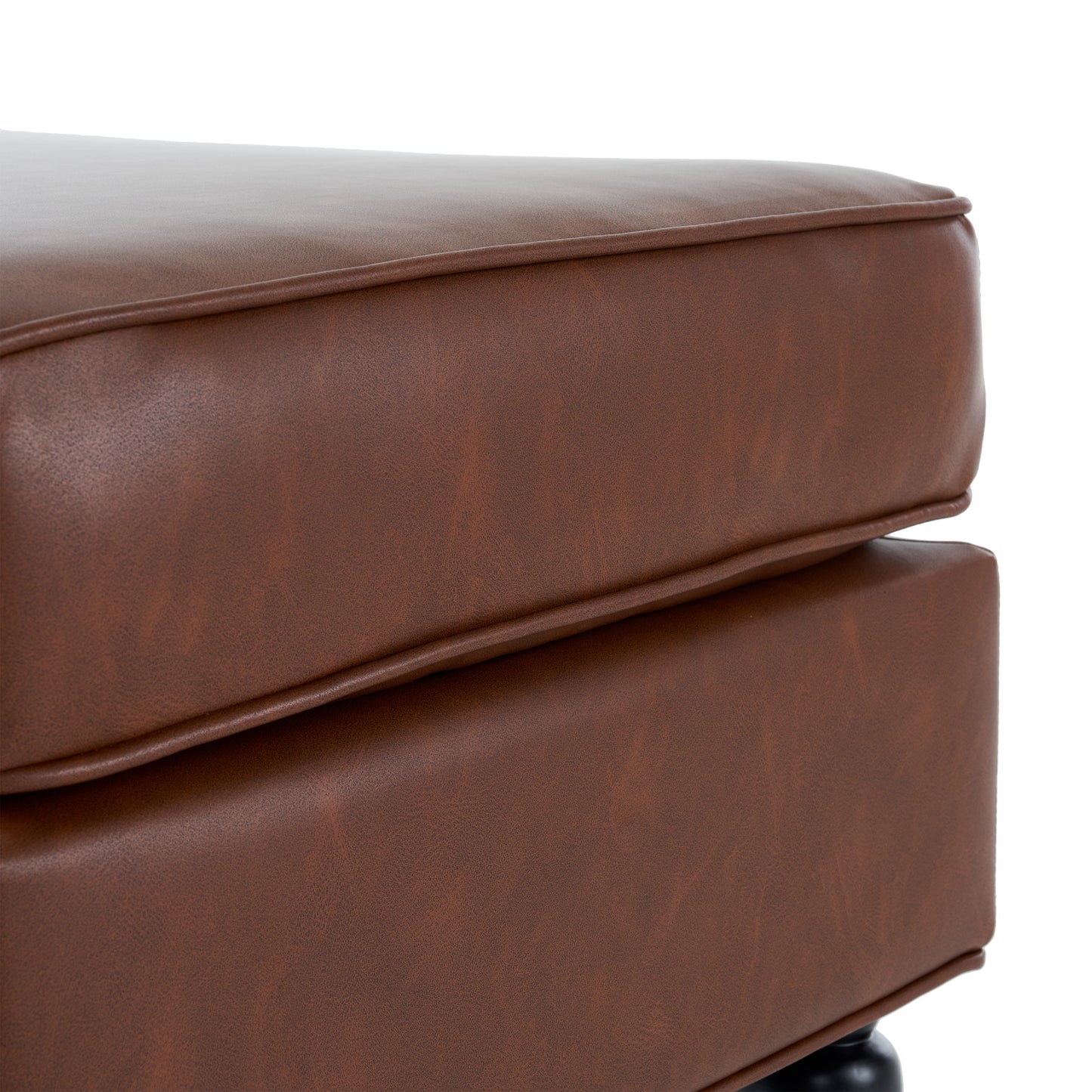 PU Leather Ottoman with Solid Wood Legs and Casters, Brown