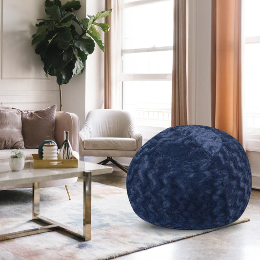 Faux Fur Bean Bag Chair, Navy-5ft Cozy and Stretchable Fabric Lounger for Children and Adults with Easy-Clean Cover, Comfortable Faux Fur Seating for Bedrooms, Filled with Shredded and Memory Foam. SolidRoot Buy Furniture USA