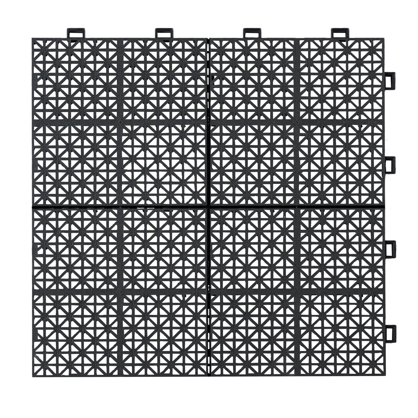 12 x 12 Inch Black Interlocking Deck Tiles Plastic Waterproof Outdoor All Weather Anti-slip Bathroom Shower Balcony Porch Strong Weight Capacity Upto 6613 LBS, Rosette Pattern Pack of 24