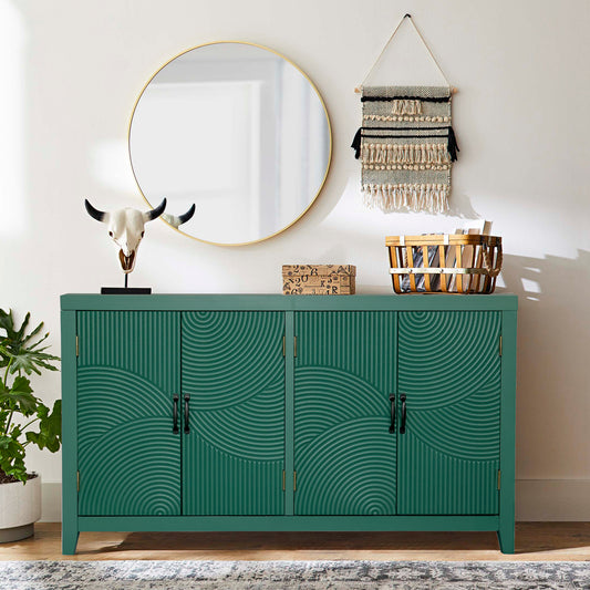 59'Green Accent Cabinet with 4 Doors, Mid Century Modern Pantry Cabinet, Wood Buffet Cabinet, Media Cabinet, Console Cabinet, Cabinet for Entryway, Living Room, Bedroom, Dining Room SolidRoot Buy Furniture USA