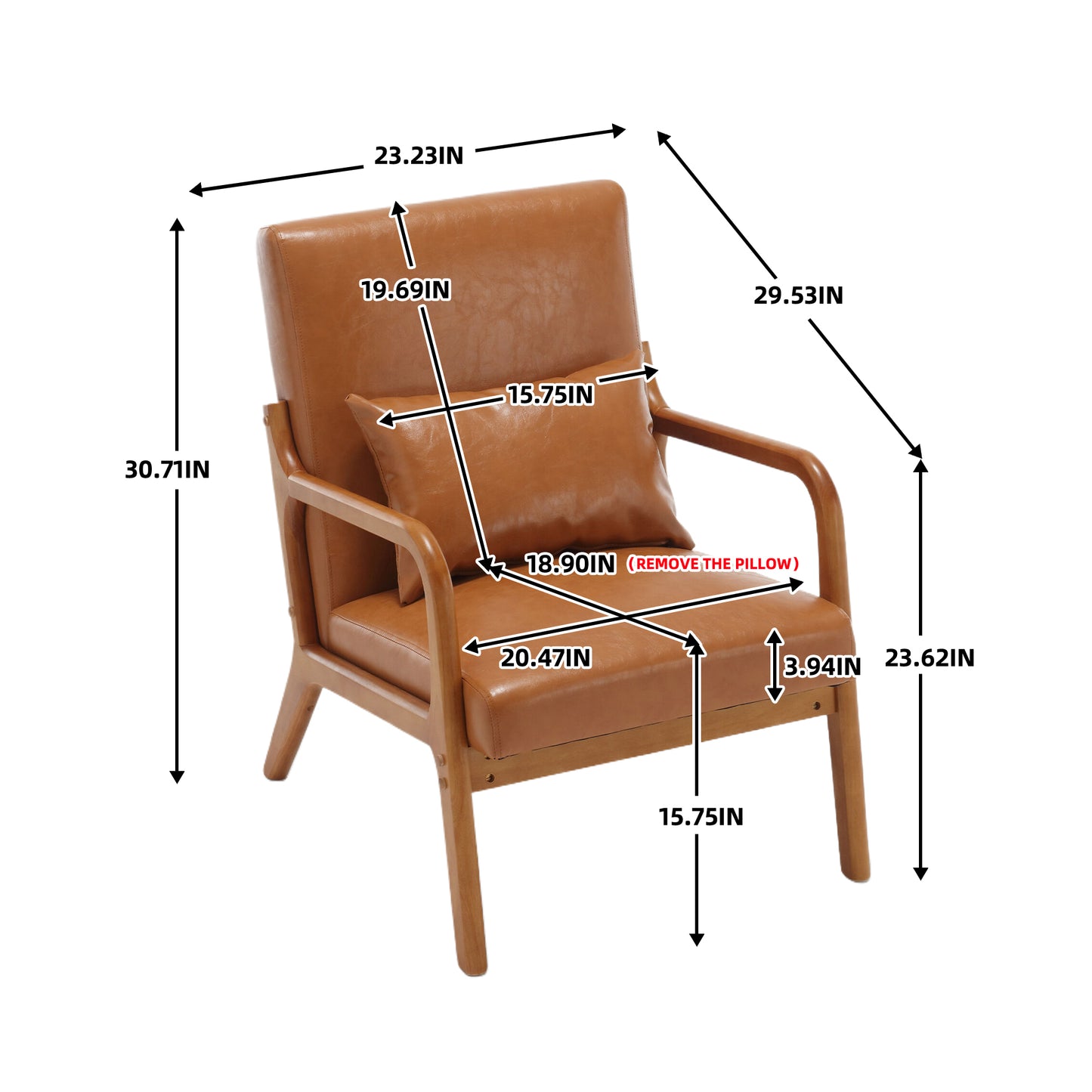 COOLMORE Modern Accent Chair, Solid Wood Padding Lounge Armchairs With One pillow for Living Room, Bedroom, Guest Room (Light Brown PU)