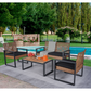 4-Piece Patio Furniture Set Outdoor Balcony Porch Garden Backyard Lawn Furniture Acacia Wood Table Top, Morden Black and Light Brown - SolidRoot Buy Furniture USA