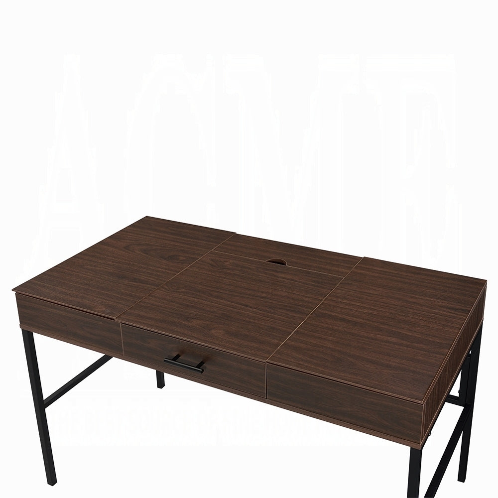 Oak and Black 1-Drawer Writing Desk with USB Port