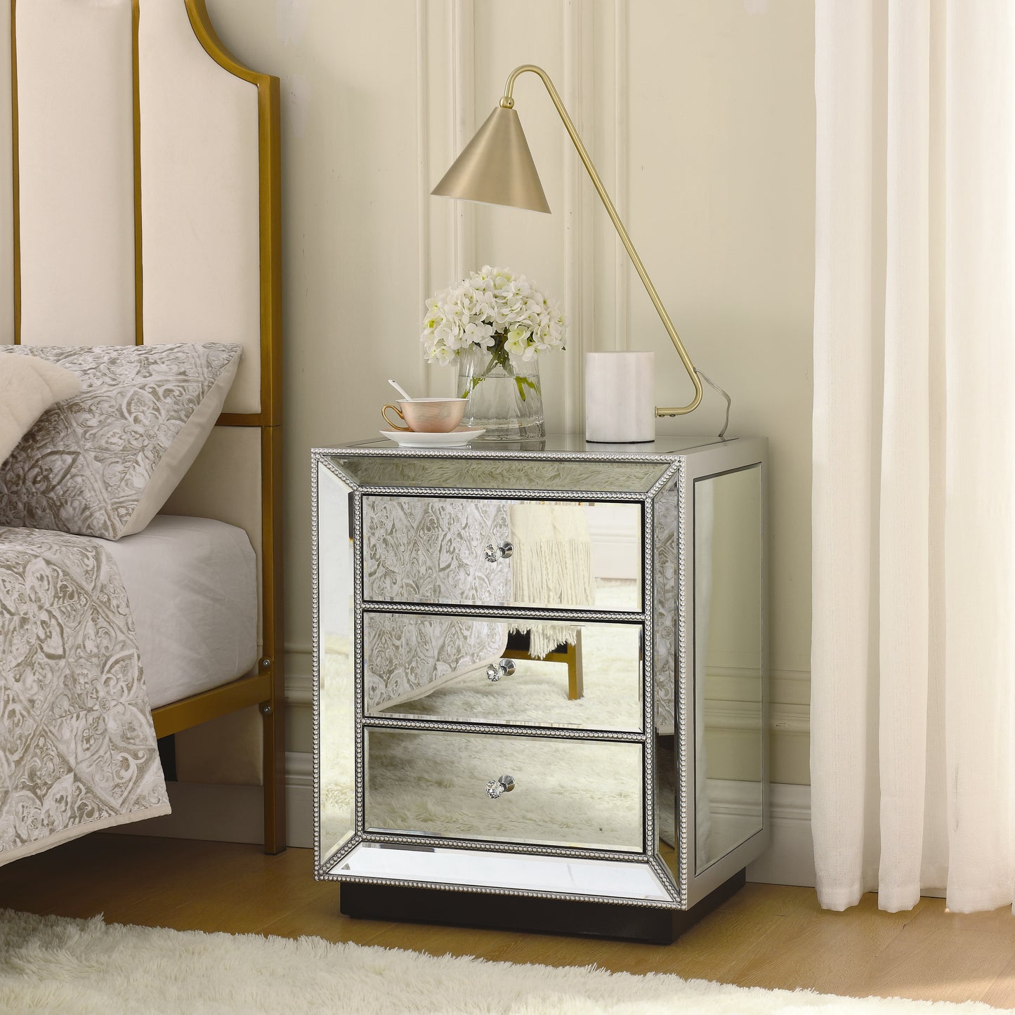 W 22'X D 16 ' X 26.8' Flash silver mirror three drawer cabinet