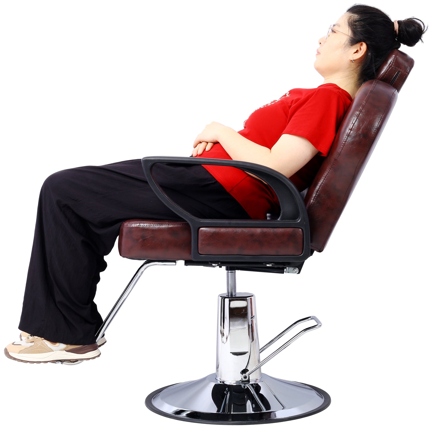 Hair Stylist All Purpose Barber Chair for Barbershop Salon Chair,Heavy Duty Hydraulic Barber Chair Spa Furniture Shampoo Reclining Extra Wider Seat Beauty Hair Salon Equipment ,brown