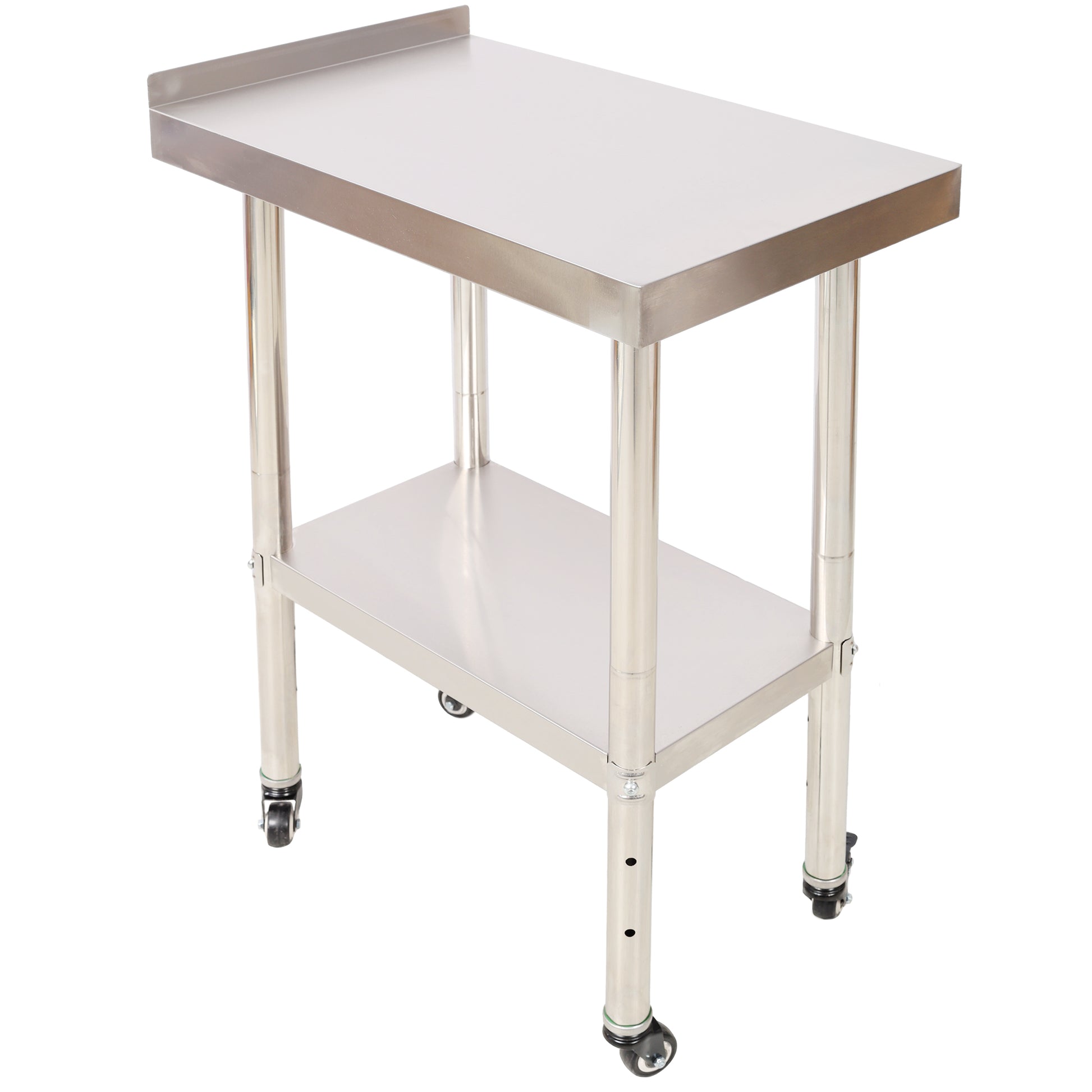 24' x 15' Narrow Stainless Steel Prep Table with Wheels & Backsplash - Small Heavy Duty Mobile Work Station Cart with Adjustable Shelf, 440 lbs Capacity SolidRoot Buy Furniture USA