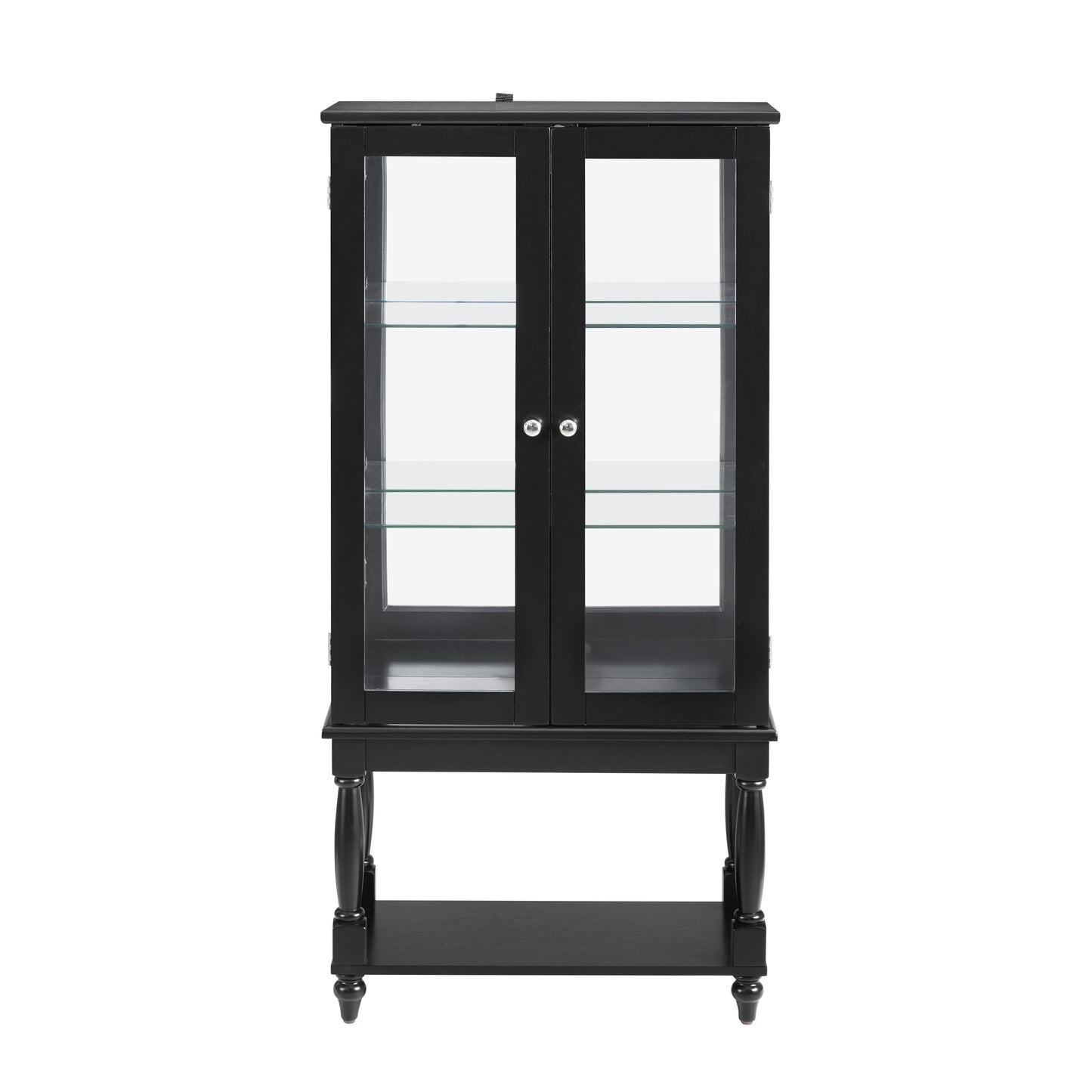 Curio Cabinet Lighted Curio Display Cabinet with Open Storage Space,Solid Wood Legs and adjustable Shelves, Acrylic Mirrored Back Panel, Tempered Glass Doors,3 Tier and one open space(E26 light bulb n