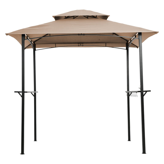 Outdoor Grill Gazebo 8 x 5 Ft, Shelter Tent, Double Tier Soft Top Canopy and Steel Frame with hook and Bar Counters,Khaki SolidRoot Buy Furniture USA