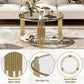 Modern Glass Coffee Table in 31.5", Asymmetrical Metal, Circular Metal Drum Base, Gold Finish & Lower Shelf Livingsource
