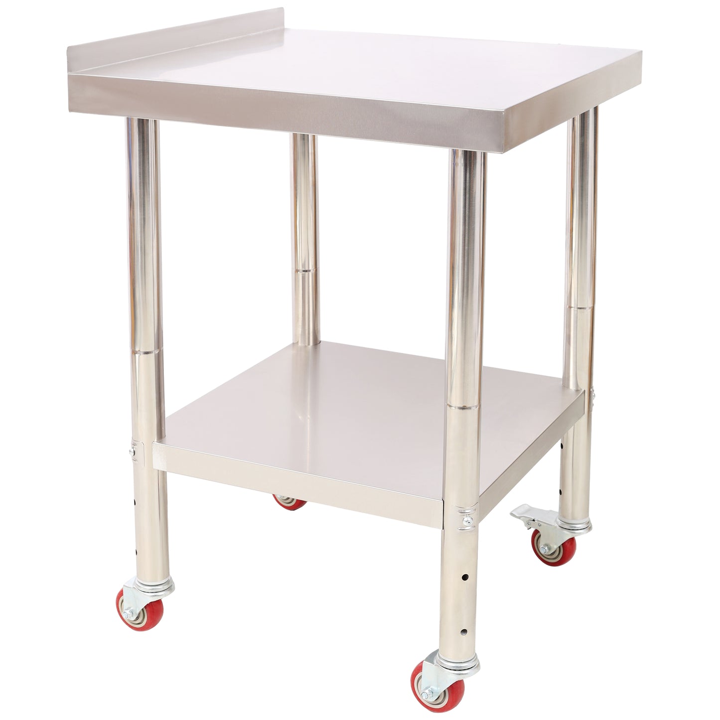 24' x 24' Rolling Stainless Steel Prep Table with Backsplash & Wheels - Heavy Duty Commercial Work Station Cart with Adjustable Undershelf, 440 lbs Capacity SolidRoot Buy Furniture USA