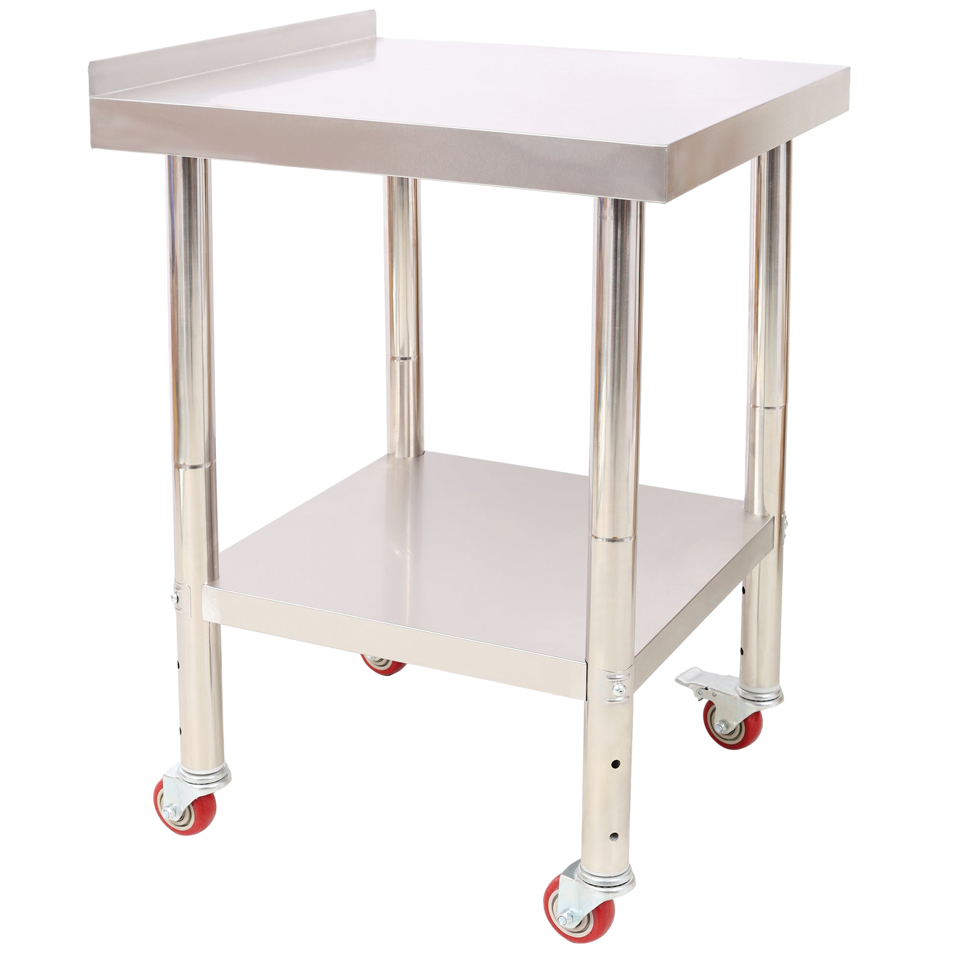 24' x 24' Rolling Stainless Steel Prep Table with Backsplash & Wheels - Heavy Duty Commercial Work Station Cart with Adjustable Undershelf, 440 lbs Capacity SolidRoot Buy Furniture USA
